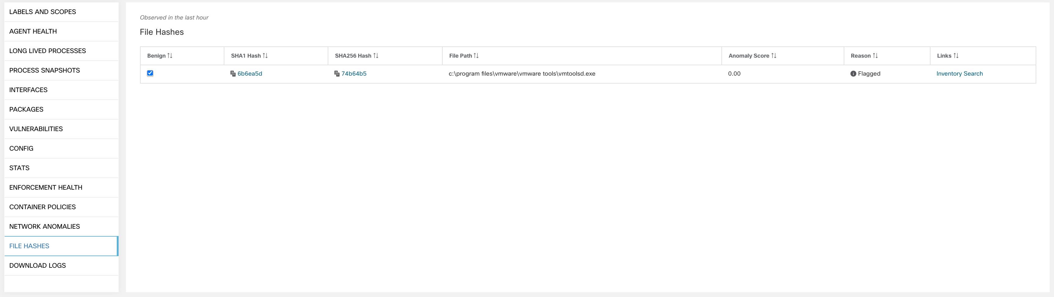 Workload File Hashes