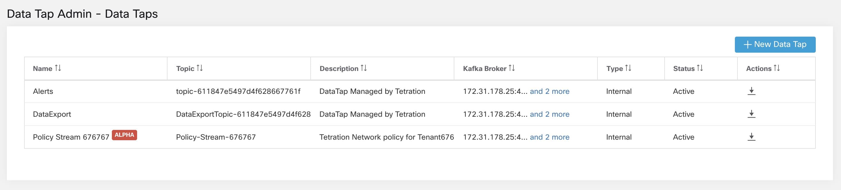 Data Taps view