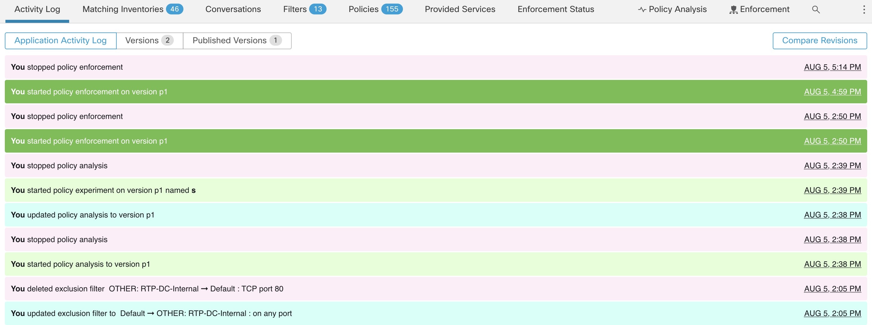 Log of events applicable to version v1 of this workspace