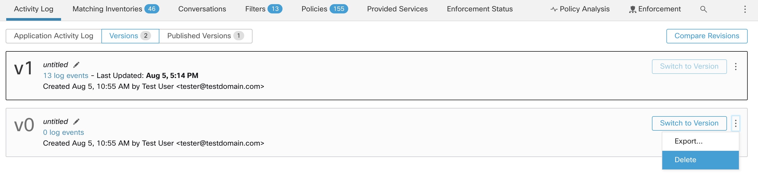ワークスペースバージョンの削除