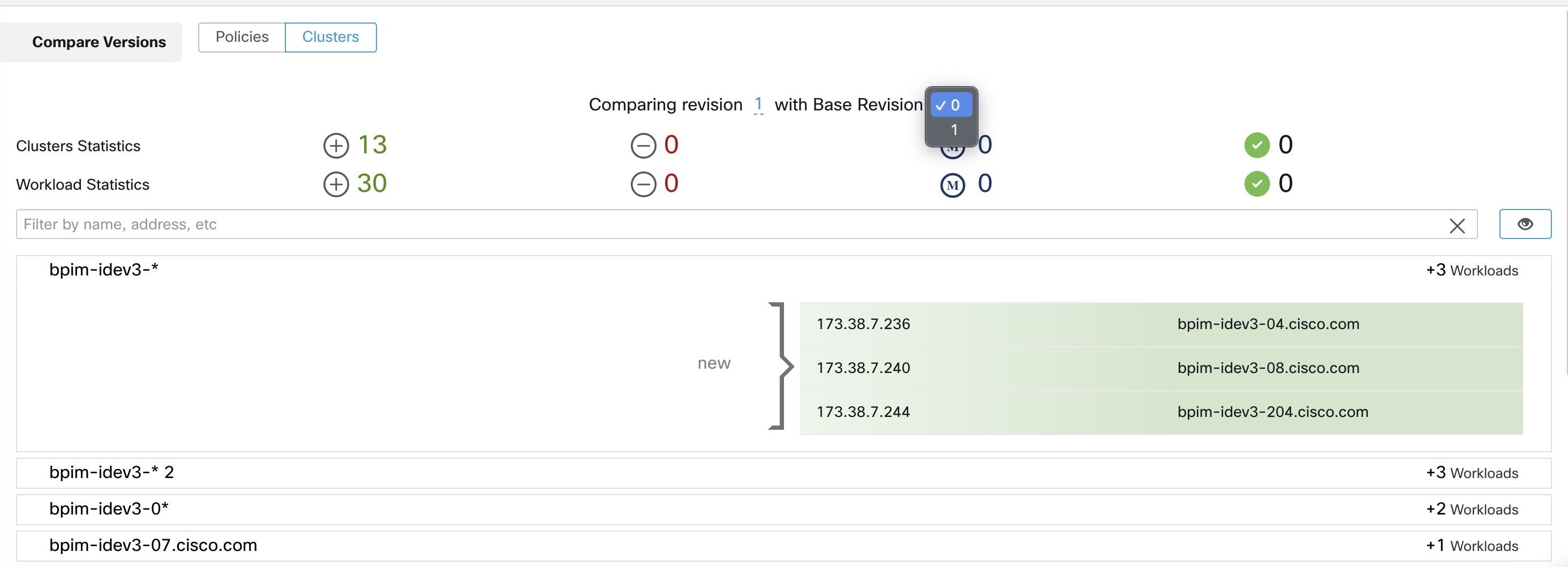 Cluster Diff View