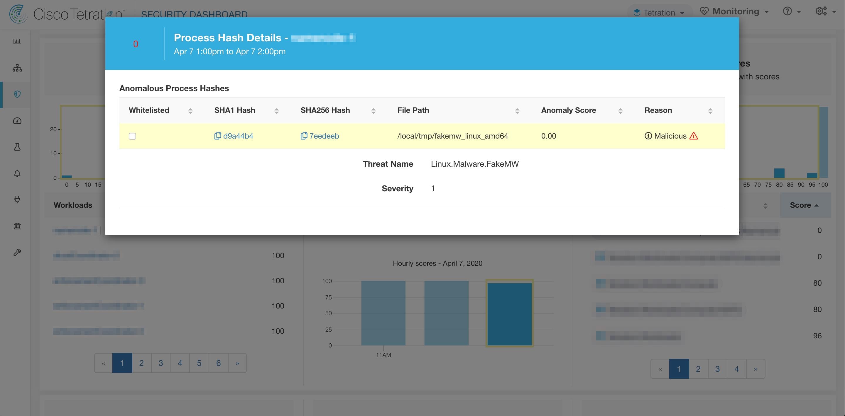 User can click on the row of malicious hash to view its threat info details