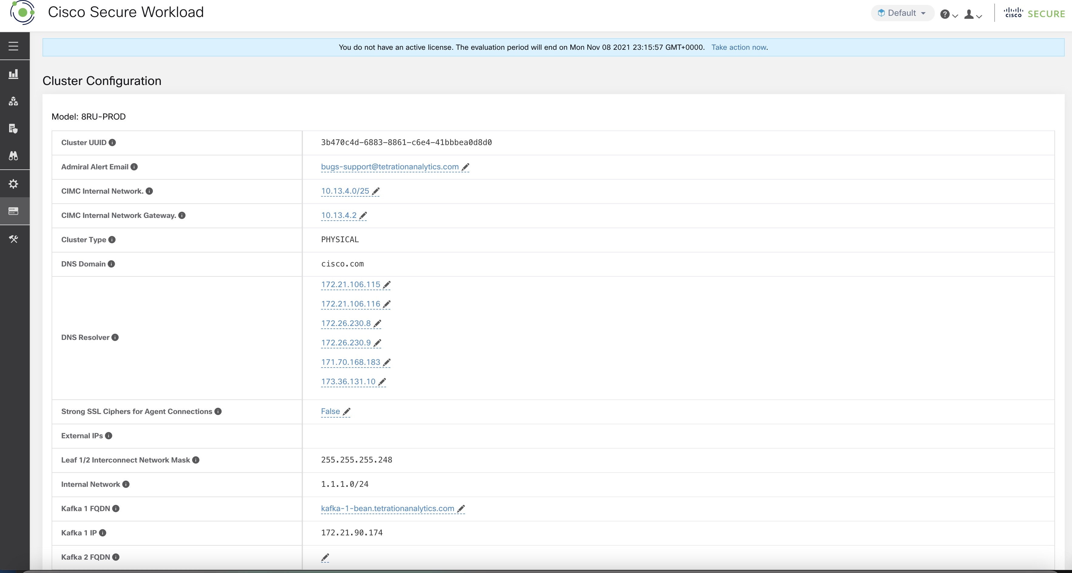 [クラスタ設定（Cluster Configuration）] ページでのデータのバックアップと復元の FQDN または IP