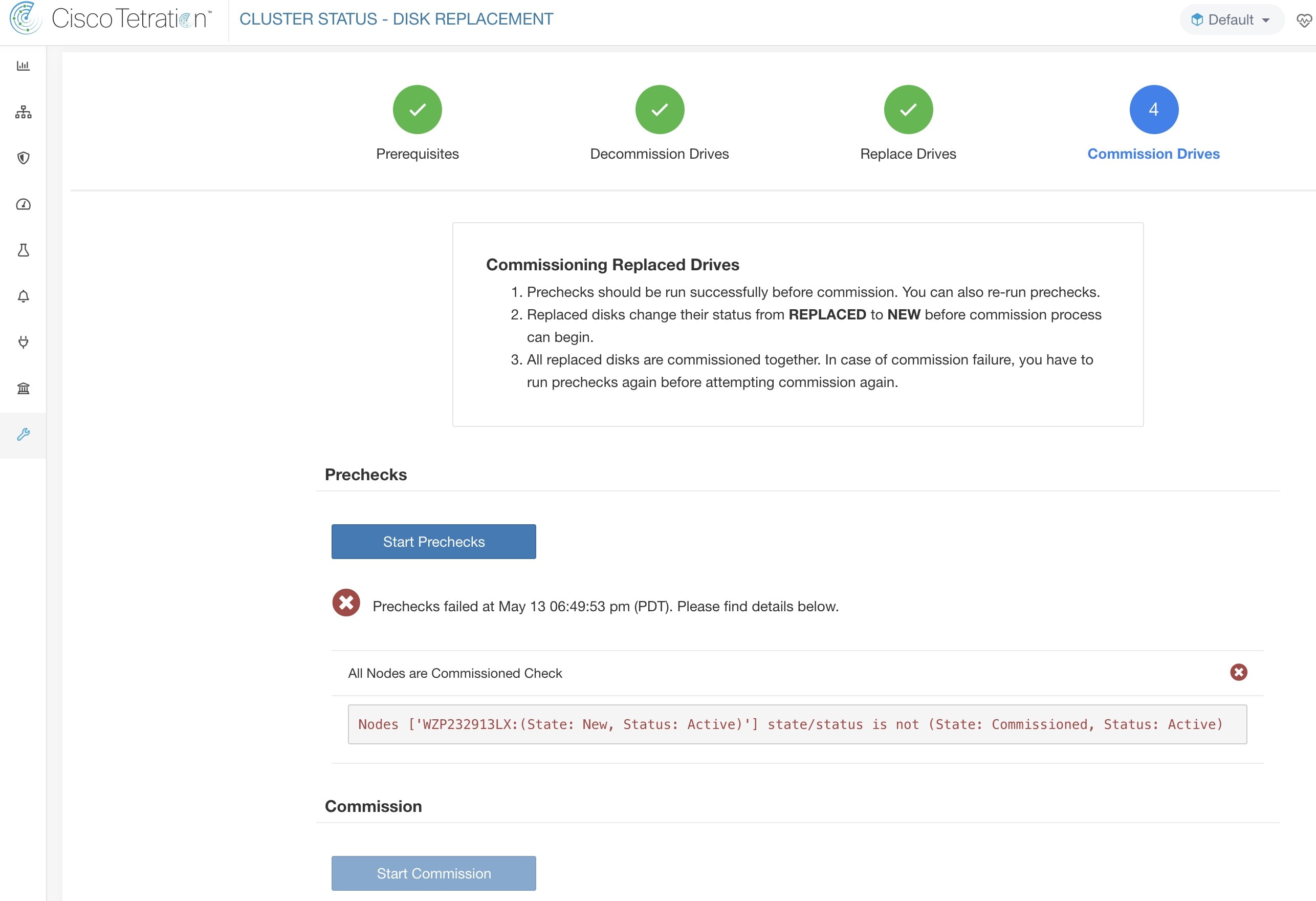 Ensure the all servers are commissioned and active before disk commission