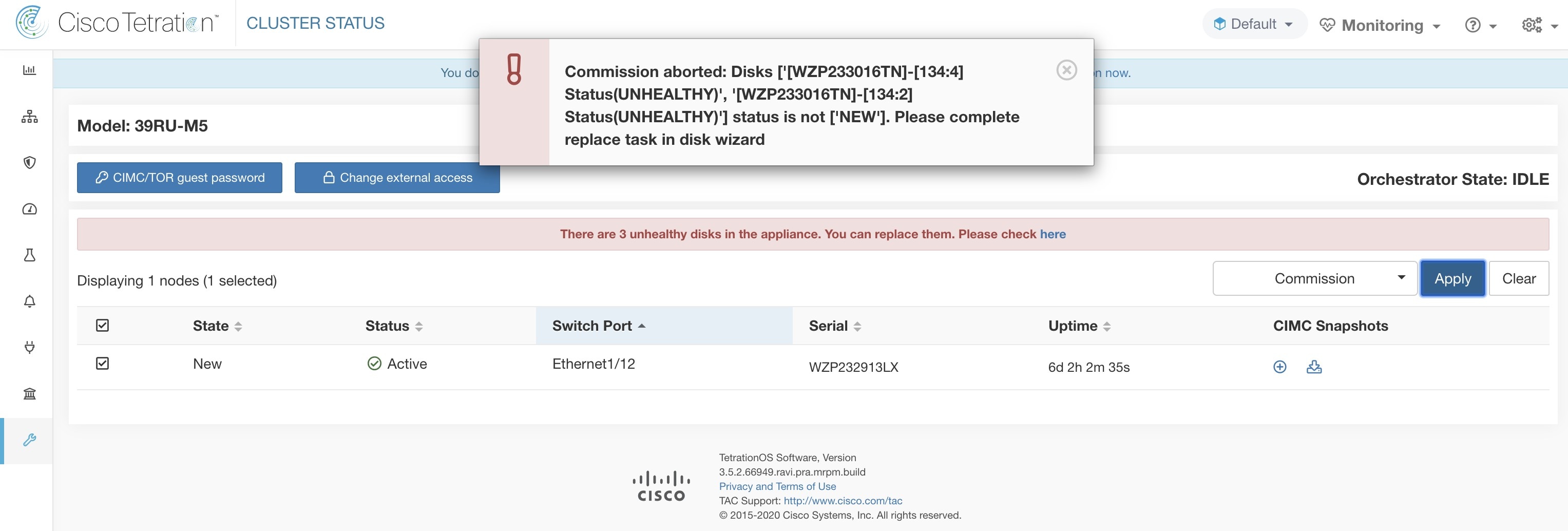 Ensure the all faulty disks are in NEW state before server commission