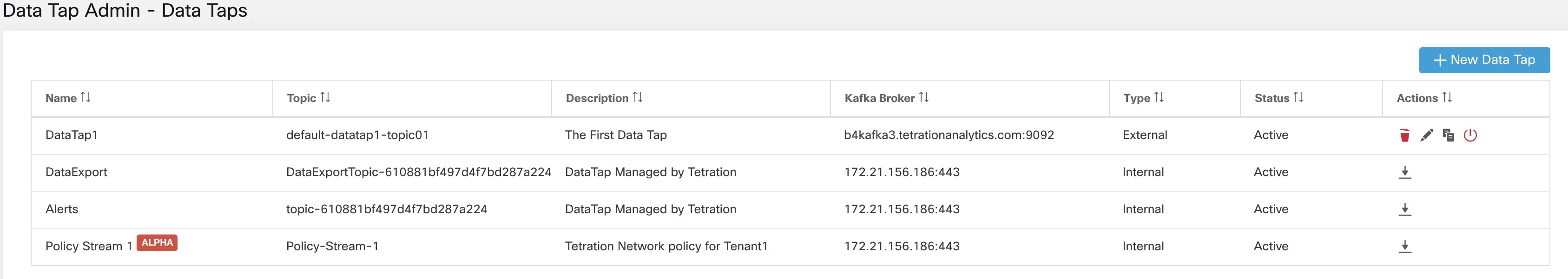 利用可能なすべてのデータタップ