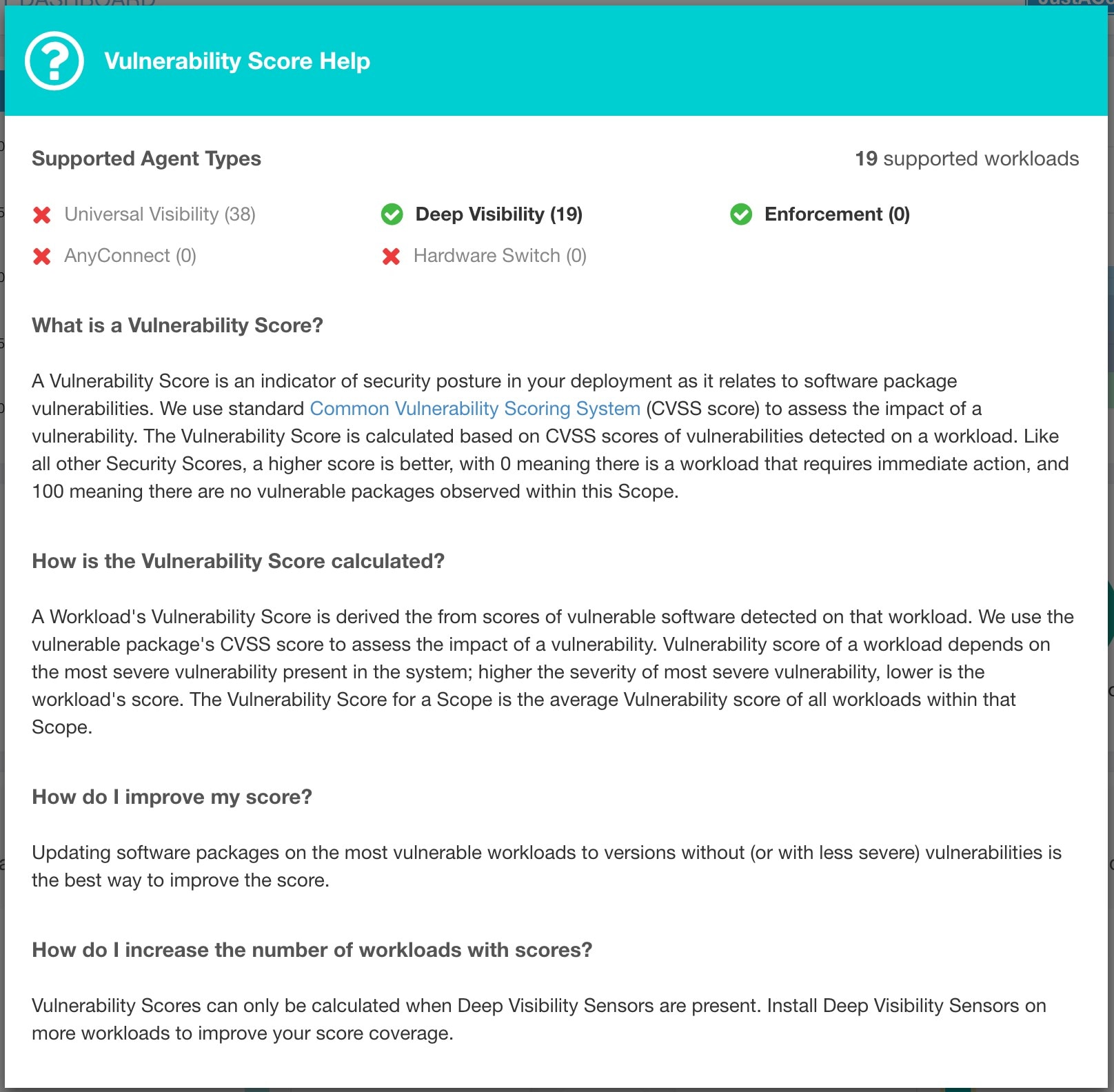 Help for Vulnerability Security Score