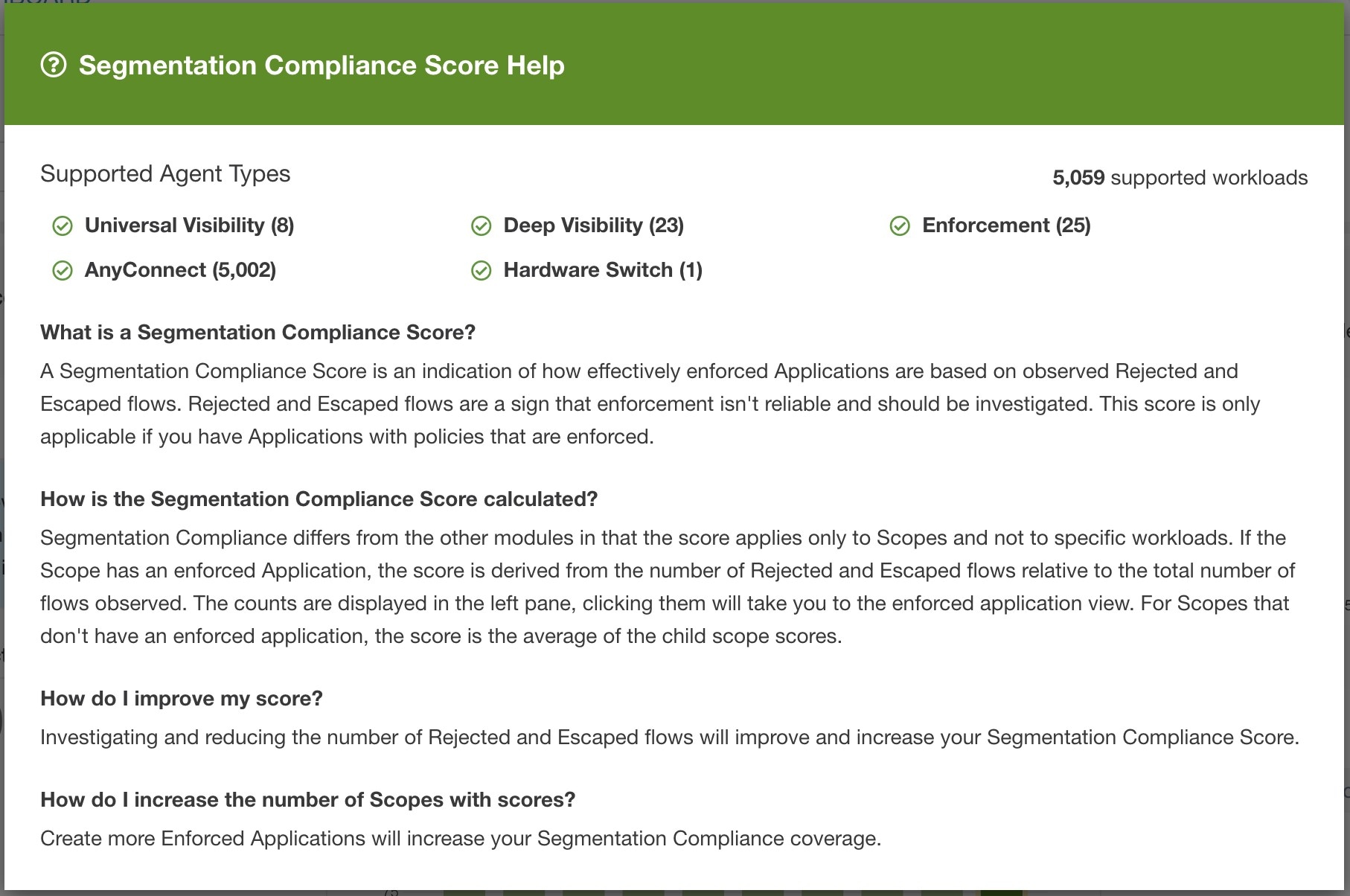 Help for Segmentation Compliance Score Details