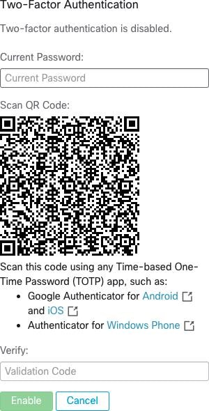 Two-Factor Authentication Pane
