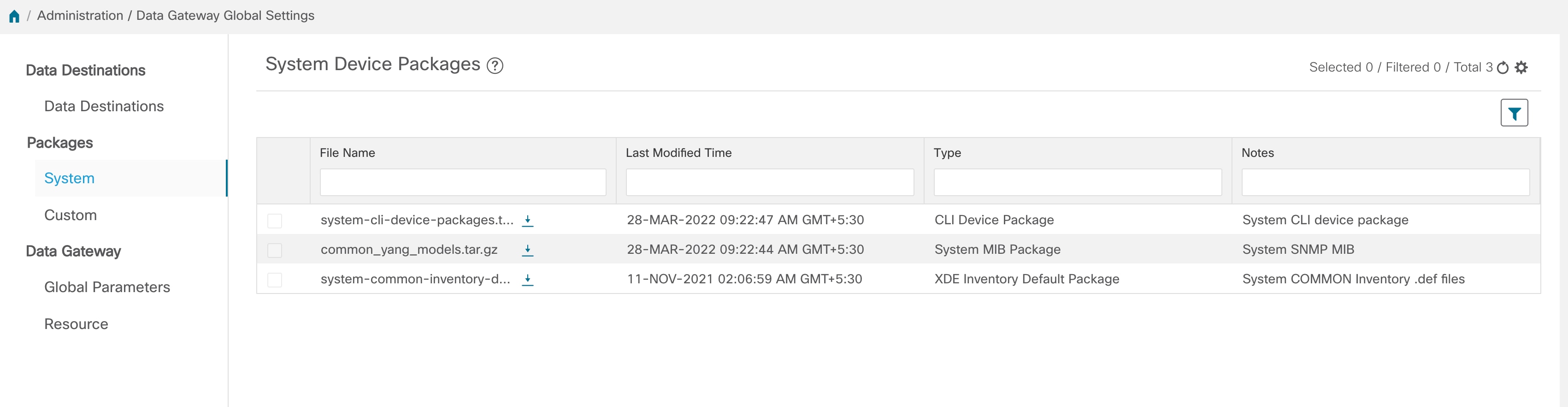 System Device Packages Window