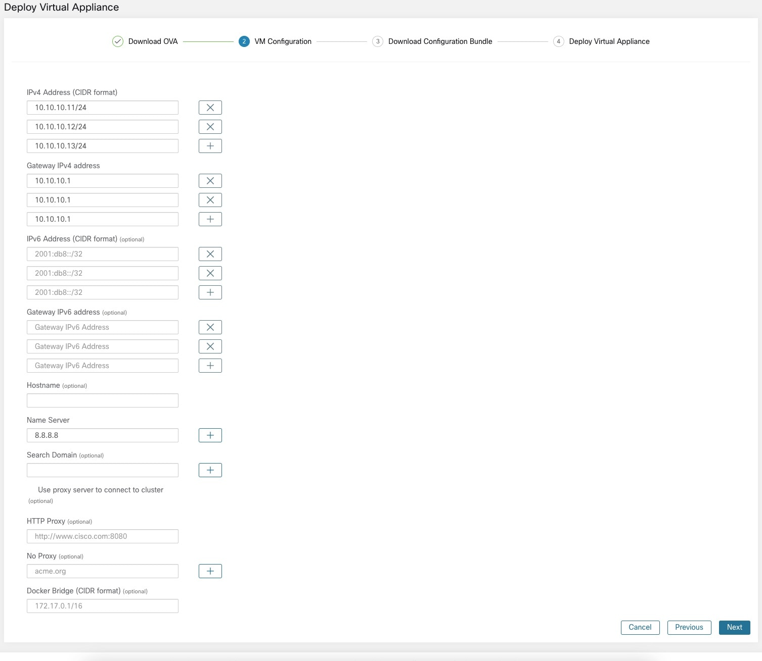 Configuring the VM with network parameters