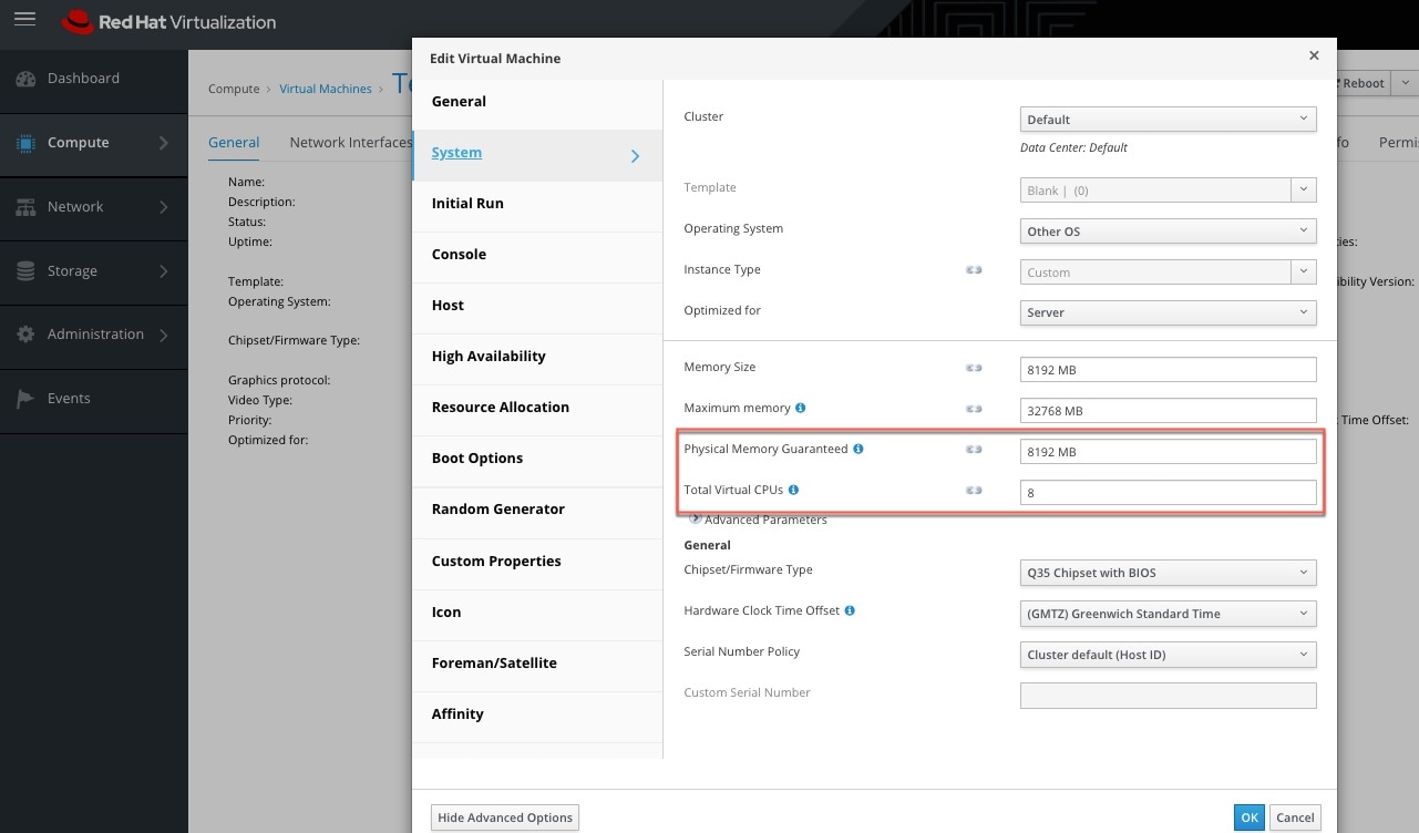 Example of configuring system resources in KVM-based environments