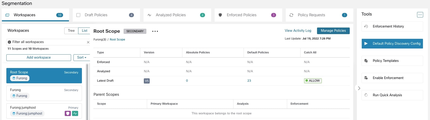 Navigating to the Default Policy Discovery Config page