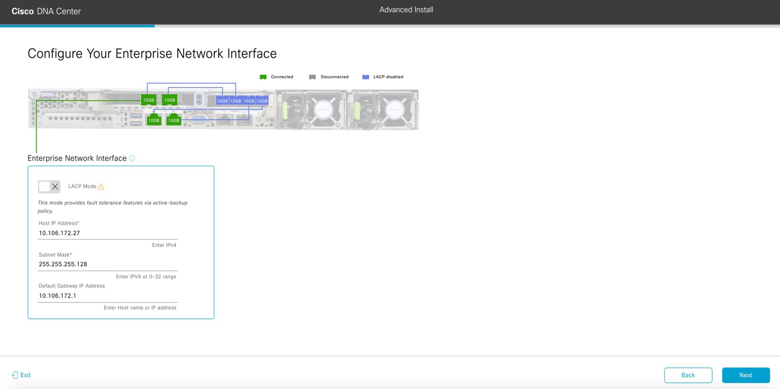 The Configure Your Enterprise Network Interface screen displays the step to enter configuration values for the Enterprise interface.