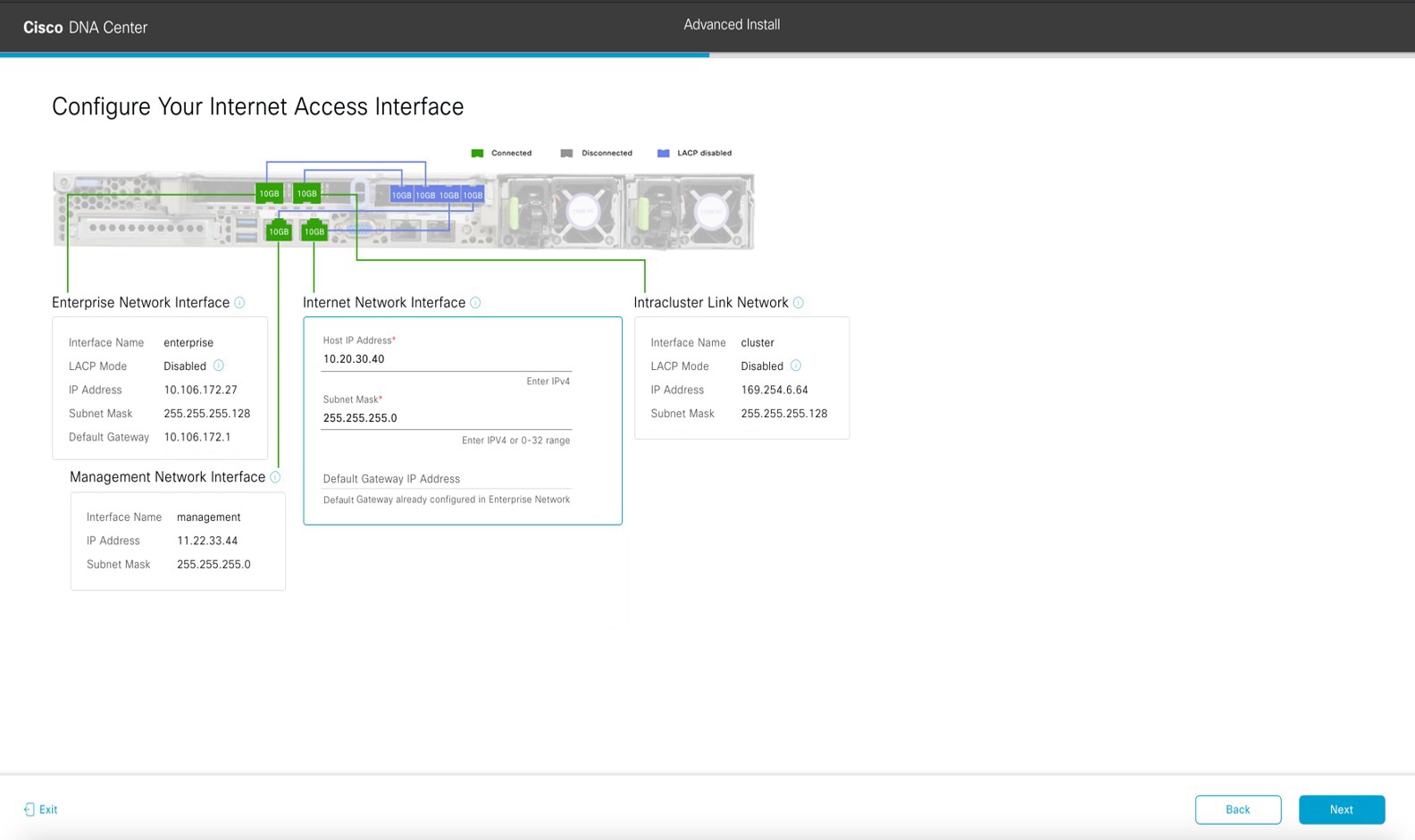 The Configure Your Internet Access Interface screen displays the optional step to enter configuration values for the Internet Access interface.