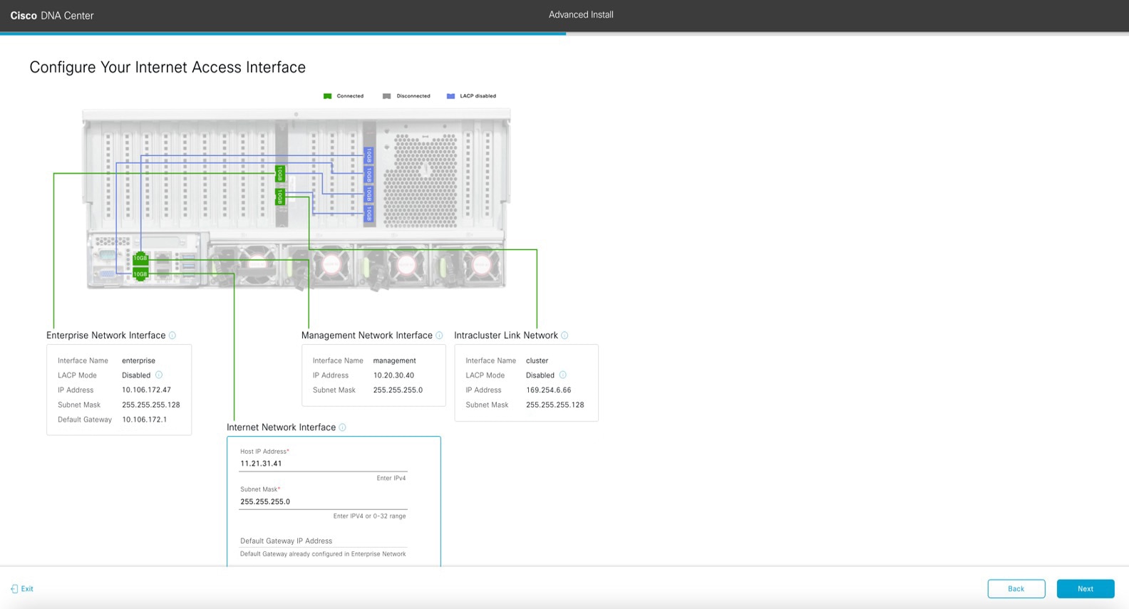 The Configure Your Internet Access Interface screen displays the optional step to enter configuration values for the Internet Access interface.