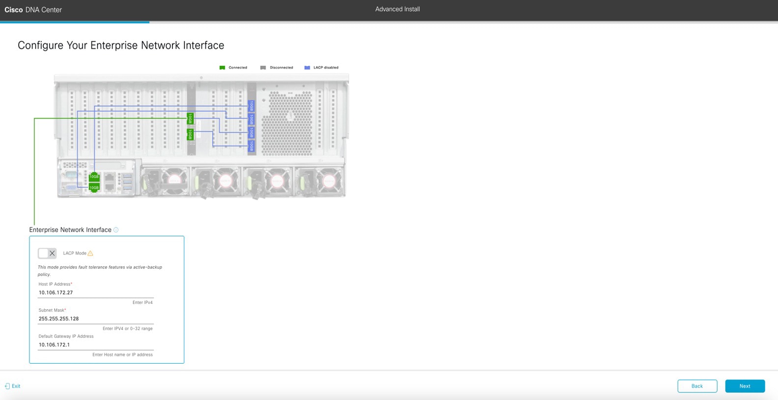 The Configure Your Enterprise Network Interface screen displays the step to enter configuration values for the Enterprise interface.