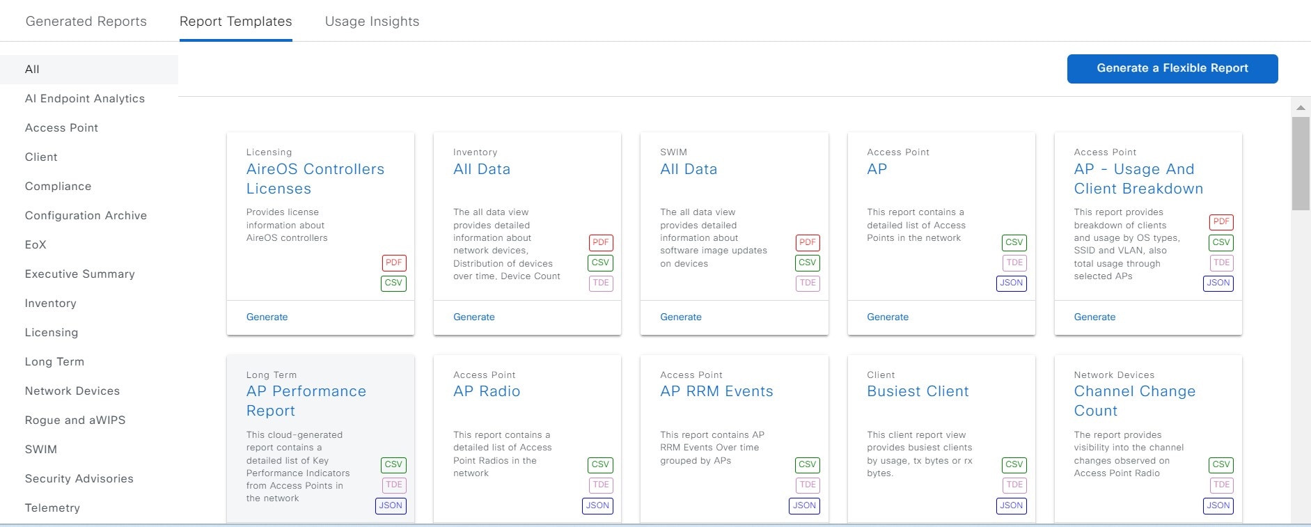 Figure 35: Window displays the Generate a Flexible Report option