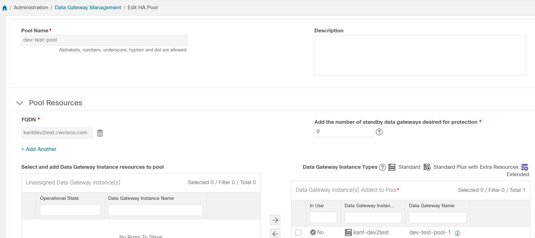 Data Gateway Management - Edit HA Pool