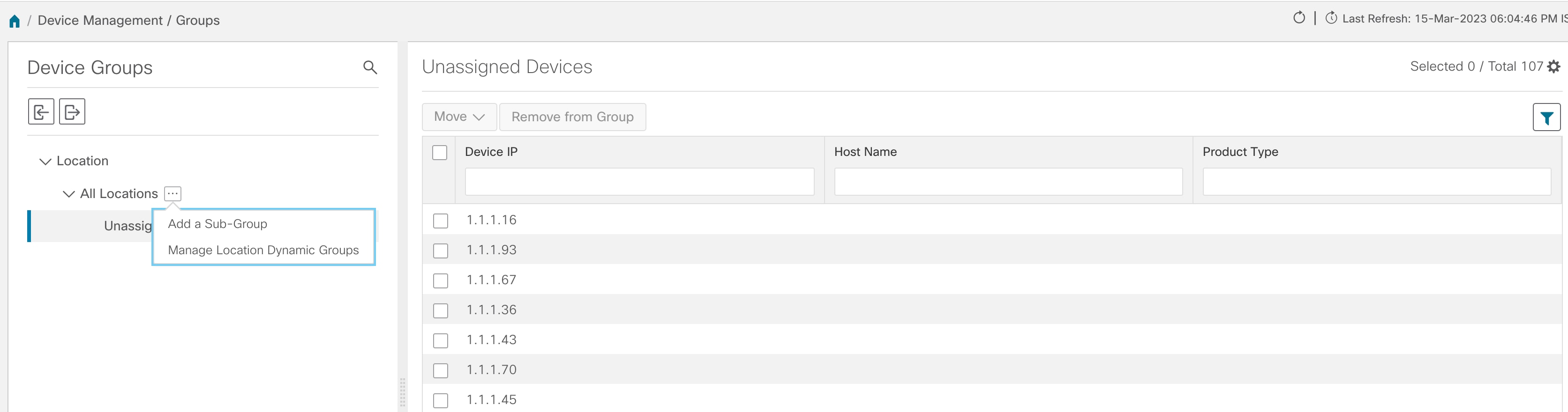 デバイス グループセレクタ