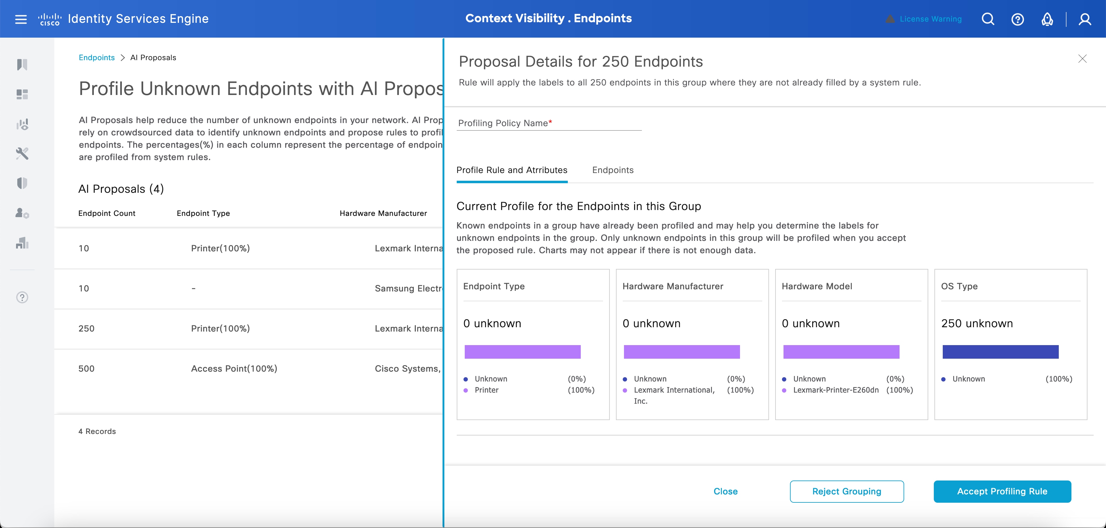 AI proposals for an endpoint group