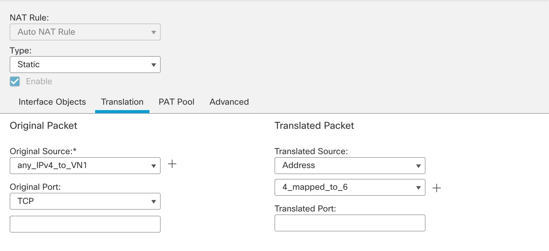 [Translation] タブには、[Original Source] および [Translated Source] ドロップダウンリストが表示され、元の送信元と変換済みの送信元を設定できます。