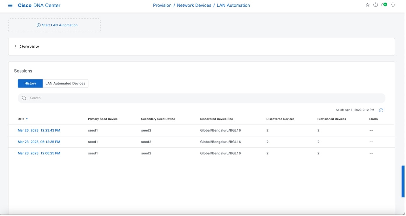 LAN Automation Window