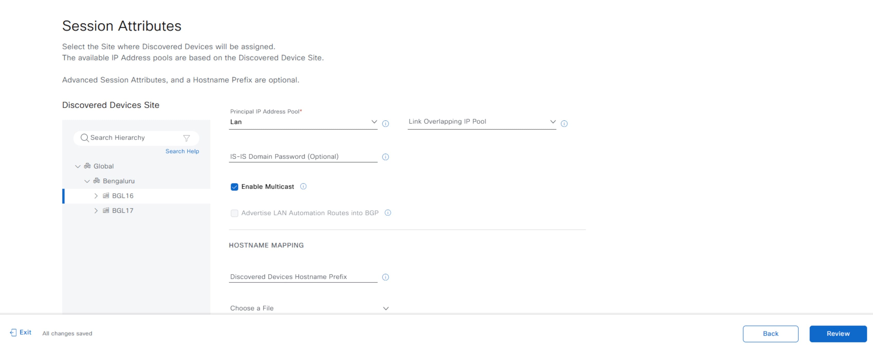 Select Session Attributes for LAN Automation