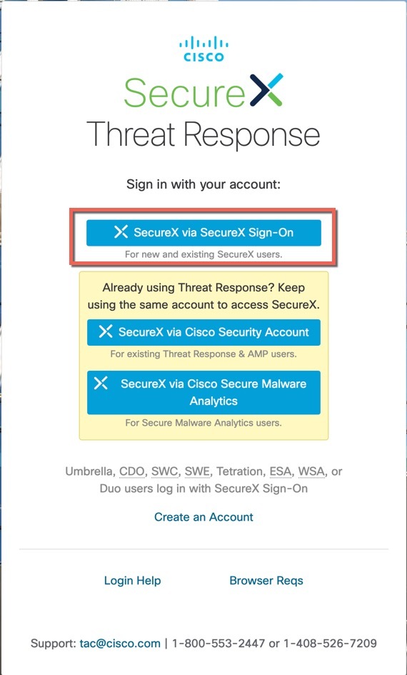 SecureX 로그인