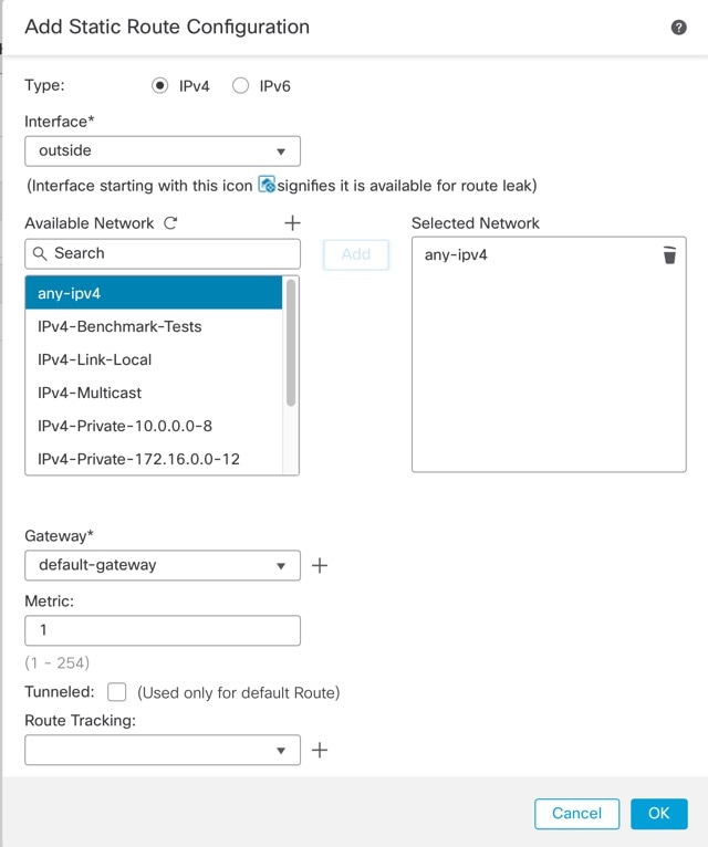 Add Static Route Configuration