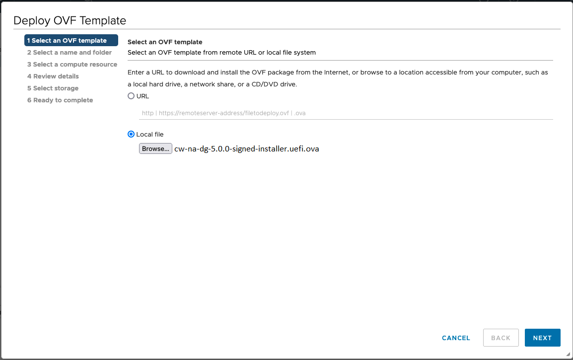 Deploy OVF Template - Select an OVF Template Window