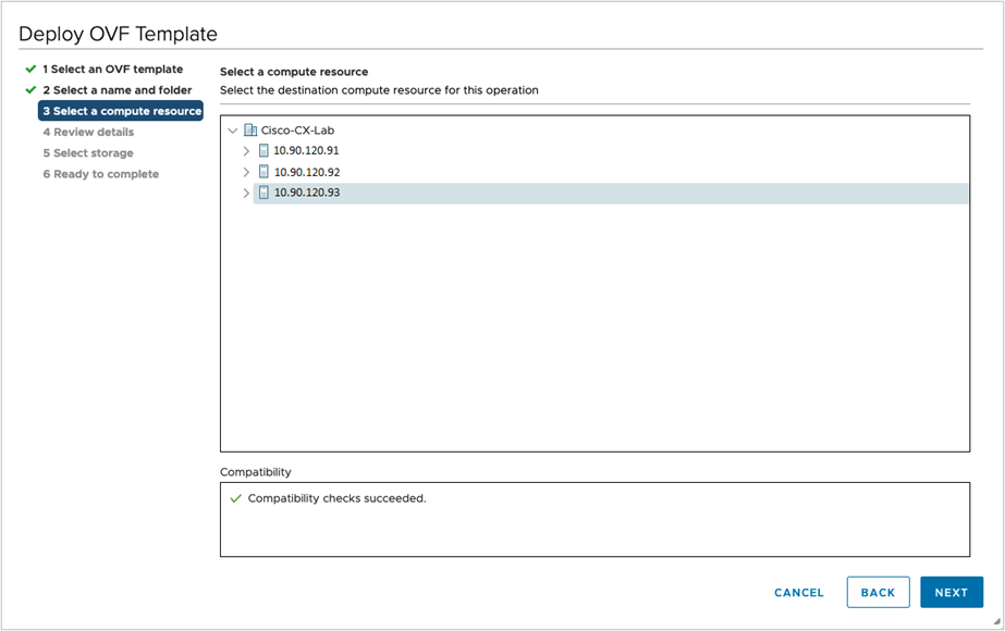 Deploy OVF Template - Select a computer resource Window