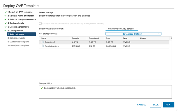 Deploy OVF Template - Select storage Window