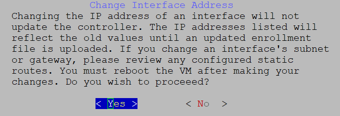 [インターフェイスアドレスの変更（Change Interface Address）] 確認メッセージ