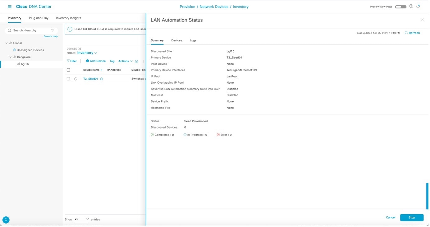 LAN Automation Status Summary