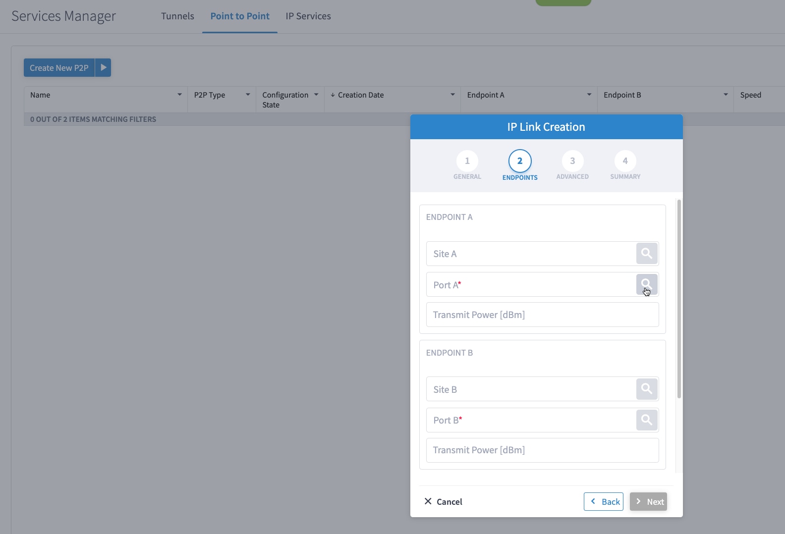 IP Link Creation Wizard- Router Endpoints