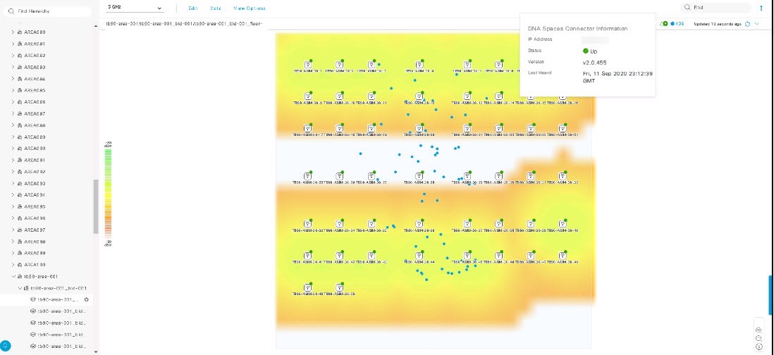 Cisco Spaces のフロア モニタリング ウィンドウ。