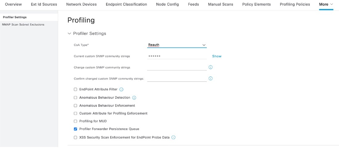 Profiler settings page.