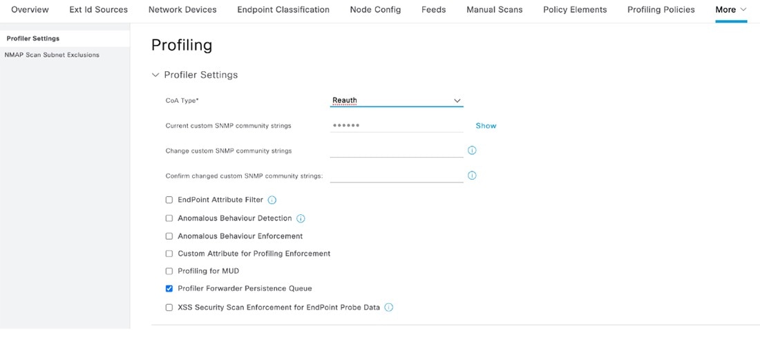 Profiler settings page.