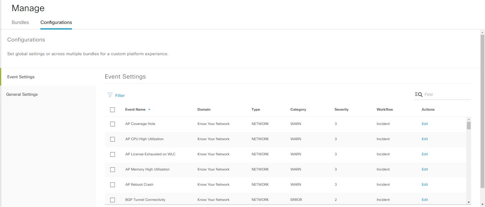 Figure 2: Displays Event Settings window.