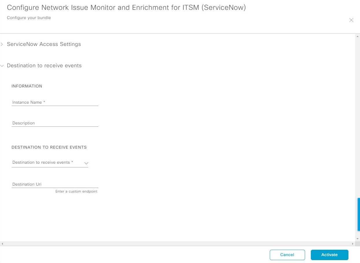 Figure 3: Destination to receive events to configure a Destination instance