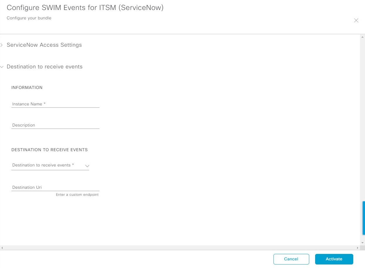 Figure 20: Destination for event configuration fields.