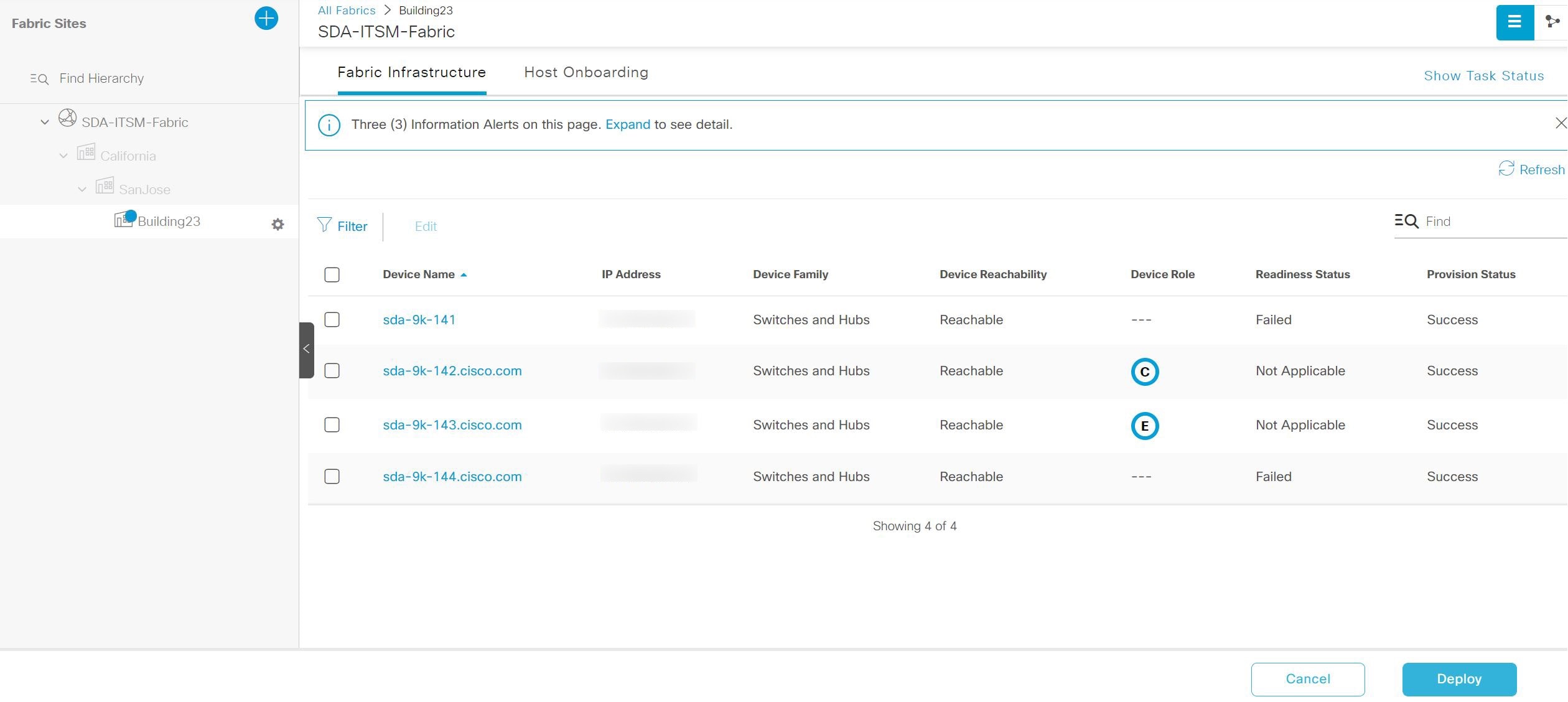 Figure 22: List of devices in fabric infrastructure