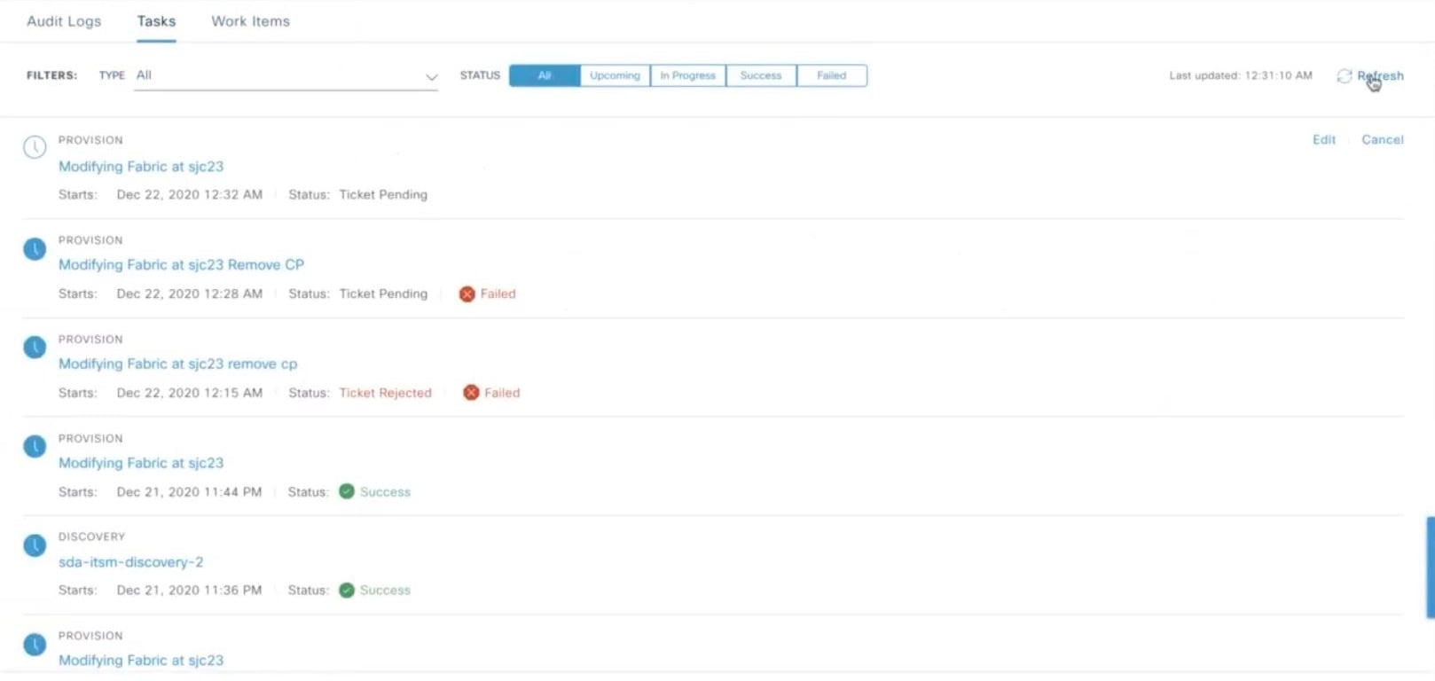 Figure 24: Status of fabric ticket requests