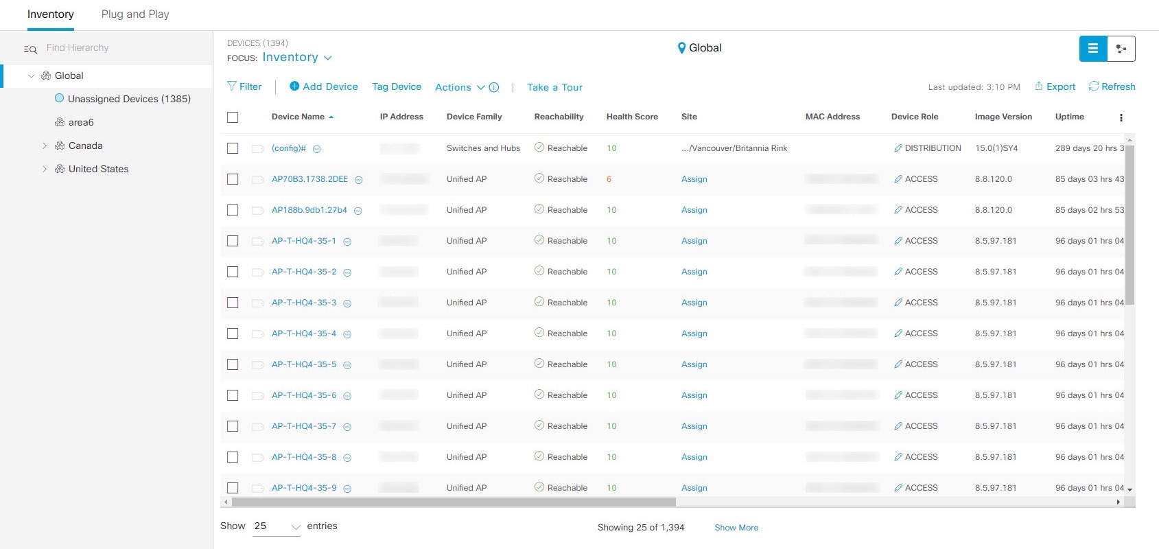 Figure 27: Assurance provision paging, showing global inventory.