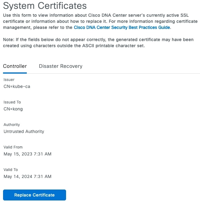 System Certificates page.
