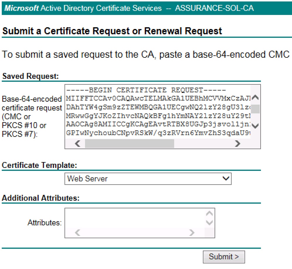 CSR downloaded and pasted into a CA.