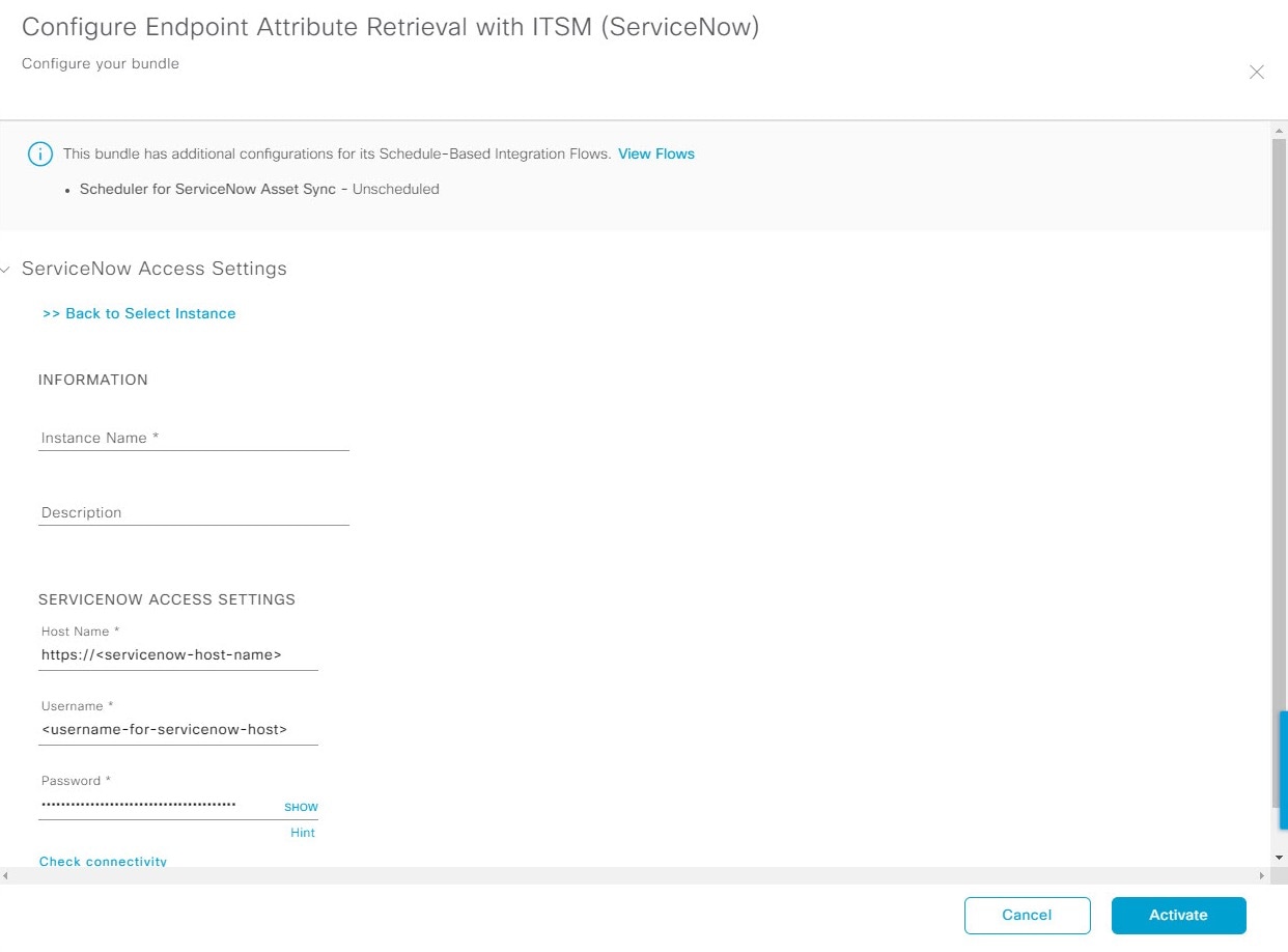 Figure 4: Configuring ServiceNow instance.