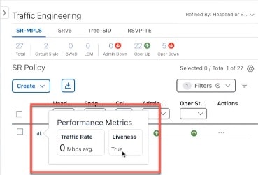 SR-MPLS Policy Performance Metrics in the Traffic Engineering Table