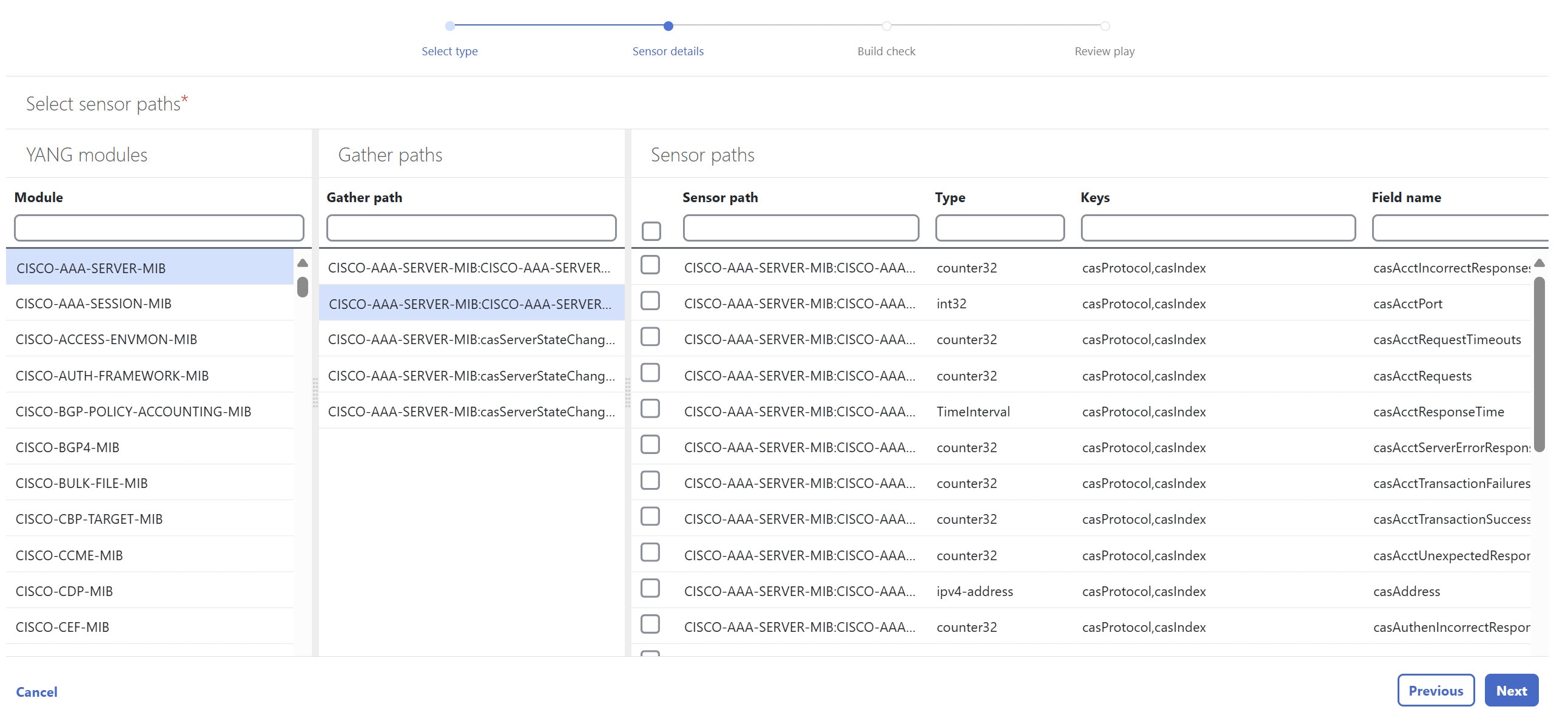 Select sensor paths